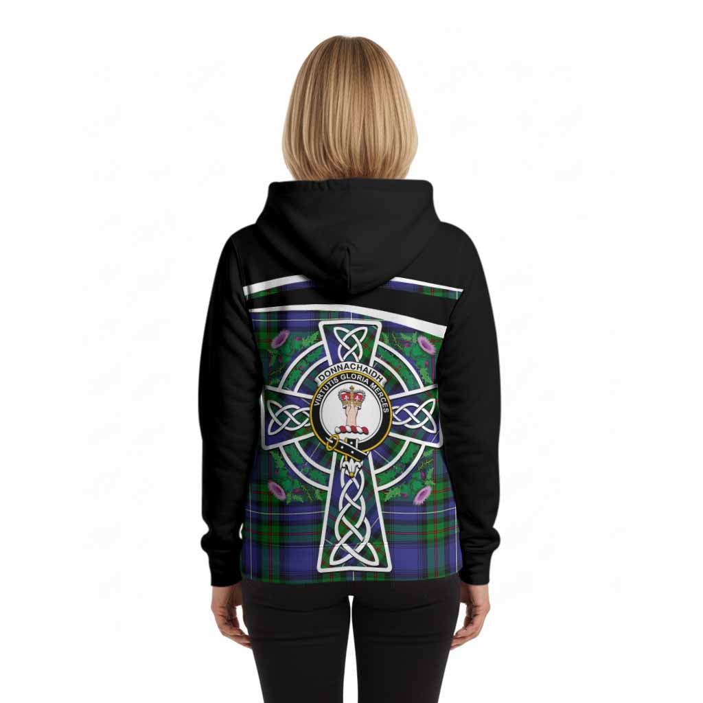 Donnachaidh Tartan Crest Hoodie Scottish Thistle Celtic Cross Alba Gu Brath