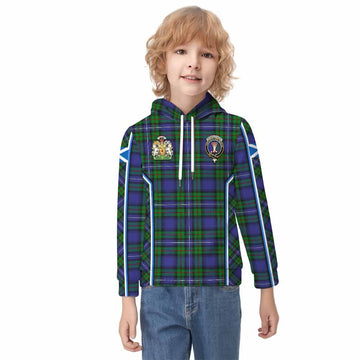 Donnachaidh Tartan Crest Kid Hoodie Scotland Coat of Arm Flag Style
