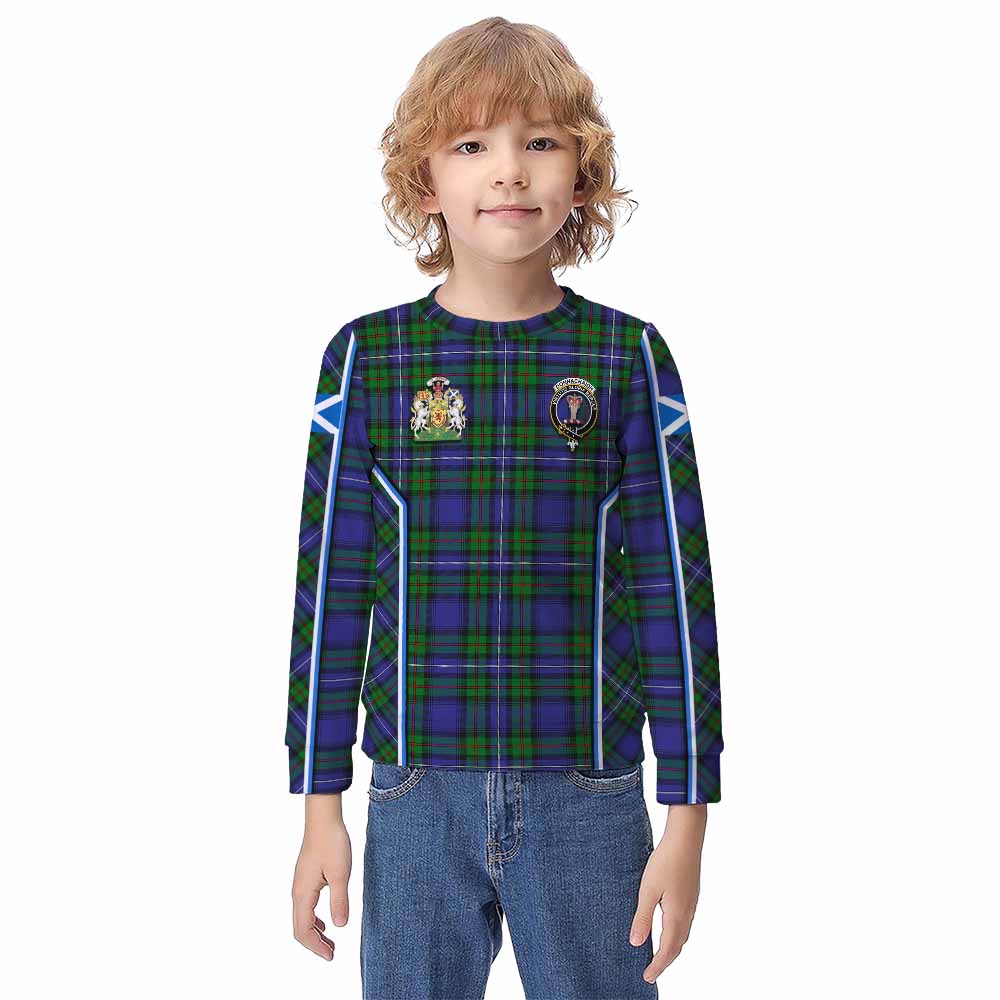 Donnachaidh Tartan Crest Kid Knitted Sweatshirt Scotland Coat of Arm Flag Style - Tartan Vibes Clothing