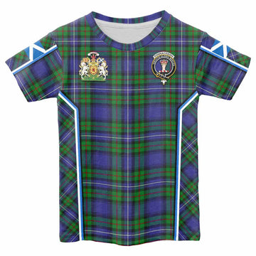 Donnachaidh Tartan Crest Kid T-shirt Scotland Coat of Arm Flag Style - Tartan Vibes Clothing