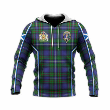 Donnachaidh Tartan Crest Knitted Hoodie Scotland Coat of Arm Flag Style