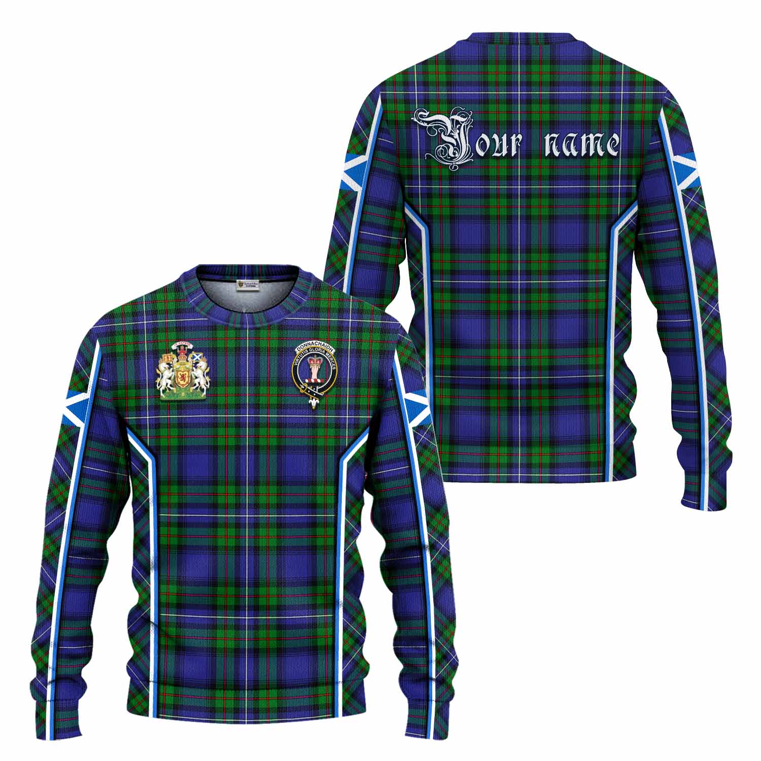 Donnachaidh Tartan Crest Knitted Sweater Scotland Coat of Arm Flag Style - Tartan Vibes Clothing