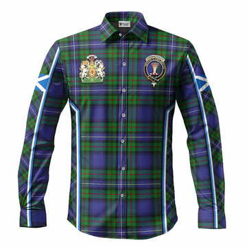 Donnachaidh Tartan Crest Long Sleeve Button Shirts Scotland Coat of Arm Flag Style