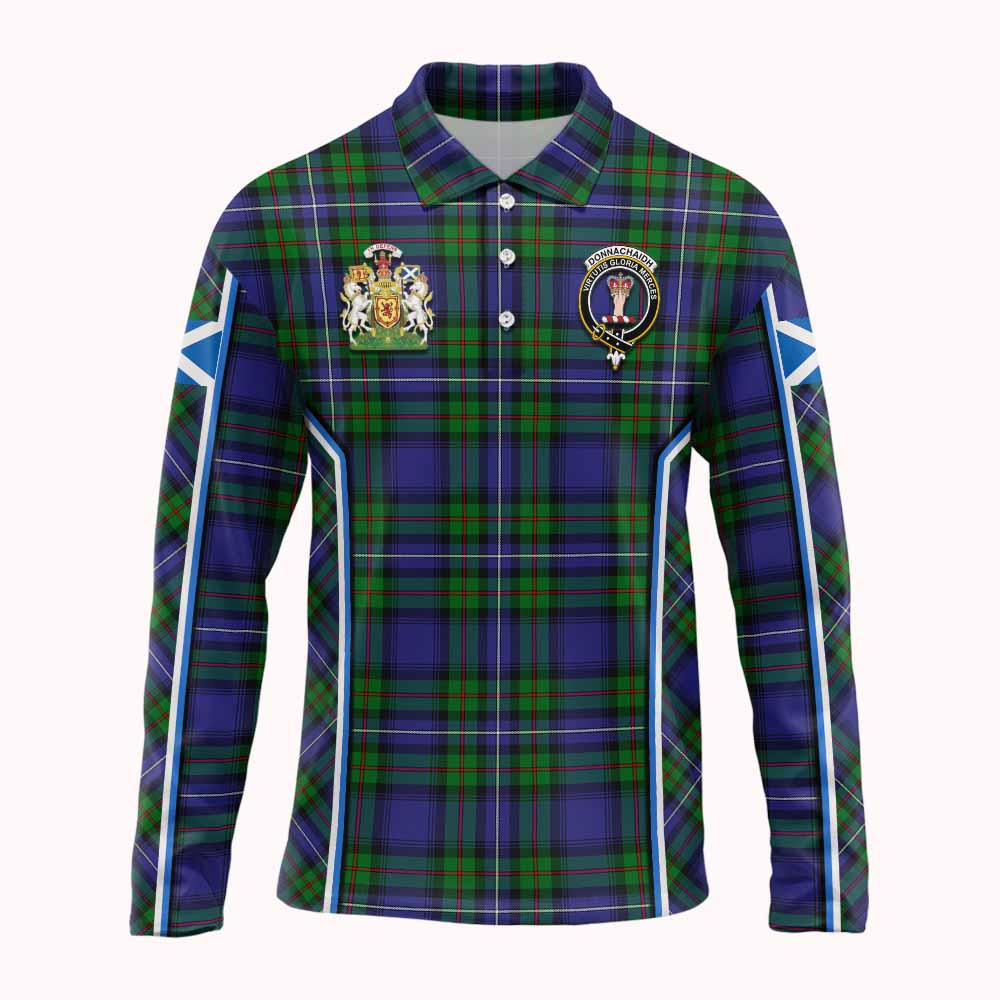 Donnachaidh Tartan Crest Long Sleeve Polo Shirt Scotland Coat of Arm Flag Style - Tartan Vibes Clothing
