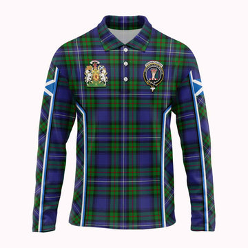 Donnachaidh Tartan Crest Long Sleeve Polo Shirt Scotland Coat of Arm Flag Style
