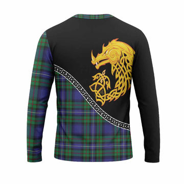 Donnachaidh Tartan Crest Long Sleeve T-Shirt Legendary Dragon Knot Half Style