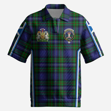 Donnachaidh Tartan Crest Men’s Polo Sweater Top Scotland Coat of Arm Flag Style