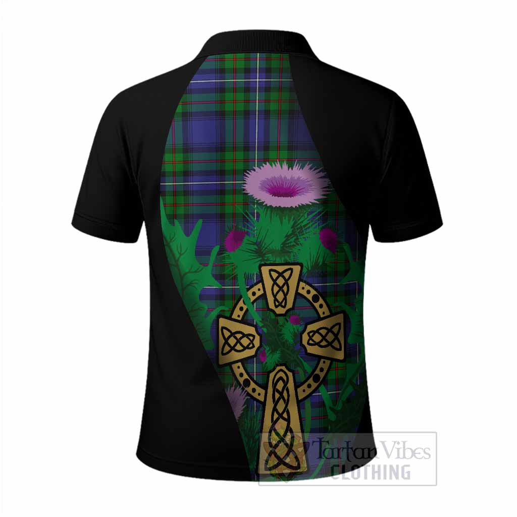 Donnachaidh Tartan Crest Polo Shirt Celtic Cross Thistle Flowers