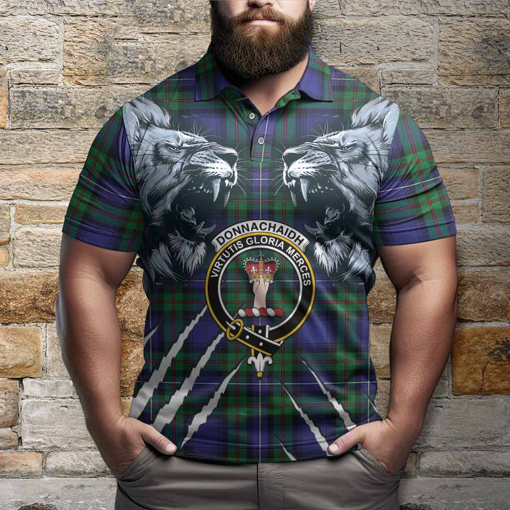 Donnachaidh Tartan Crest Polo Shirt Ferocious Lion Style