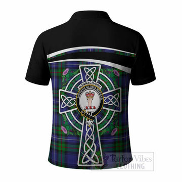 Donnachaidh Tartan Crest Polo Shirt Scottish Thistle Celtic Cross Alba Gu Brath