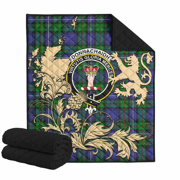 Donnachaidh Tartan Crest Premium Quilt with Scottish Iconic Symbols 