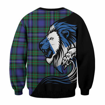 Donnachaidh Tartan Crest Sweatshirt Scottish Golden Lions Wave Flow
