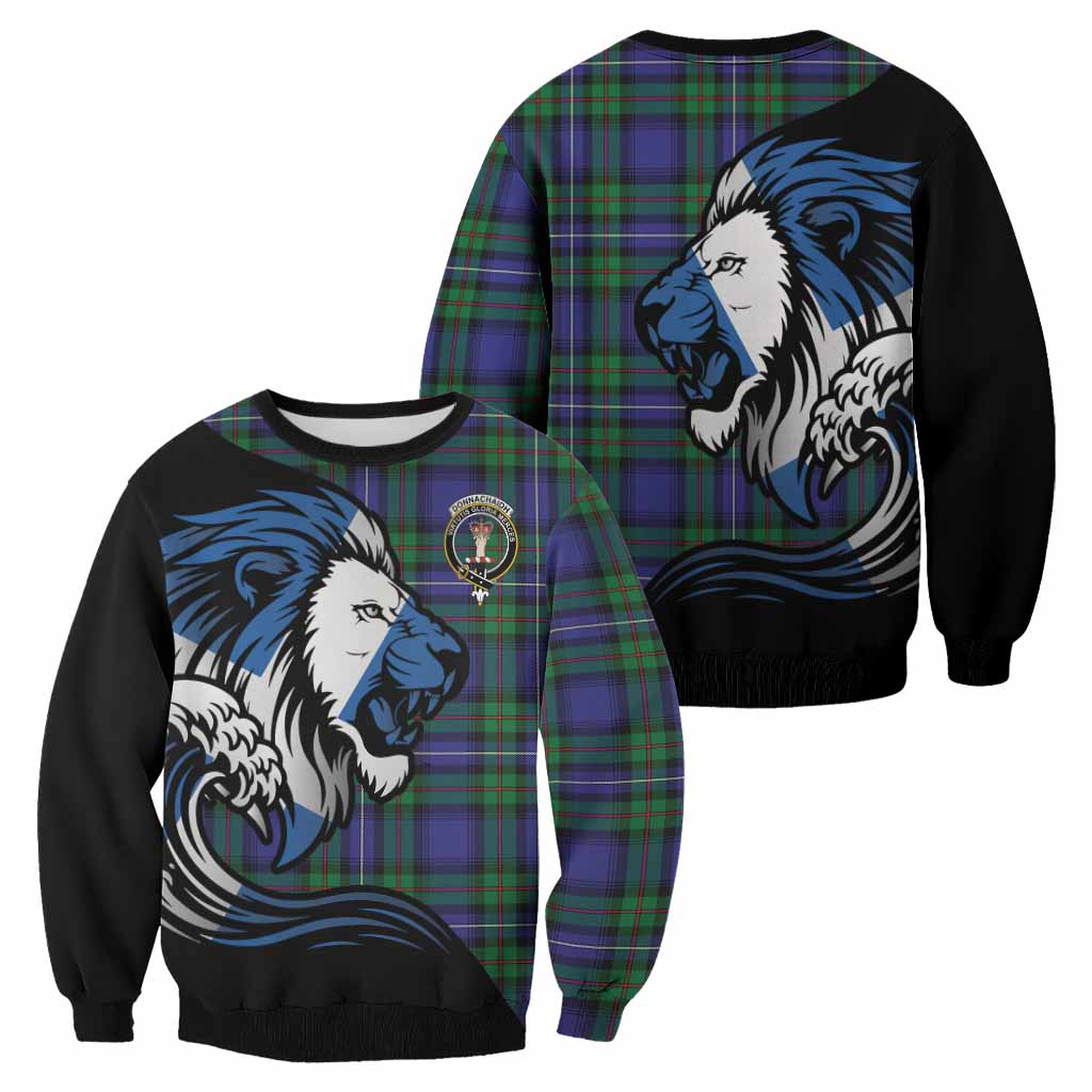 Donnachaidh Tartan Crest Sweatshirt Scottish Golden Lions Wave Flow