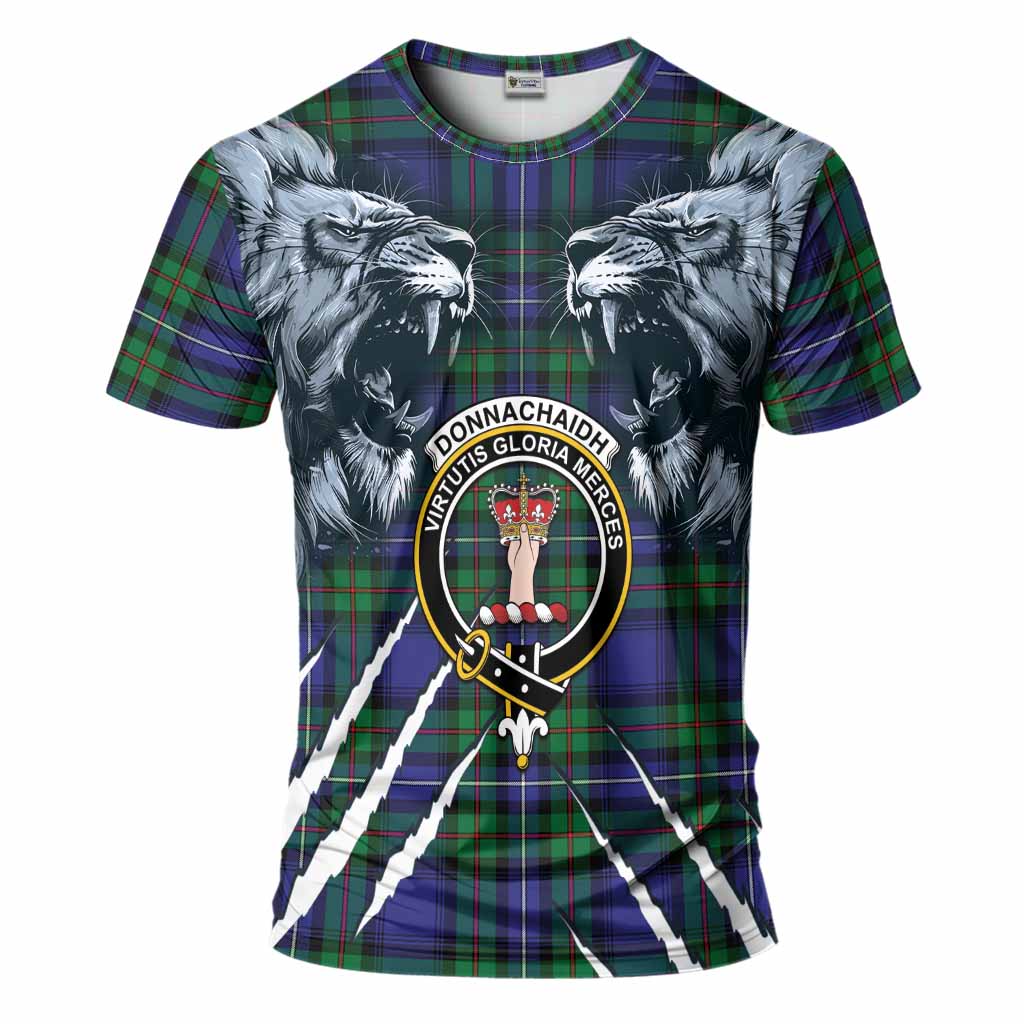 Donnachaidh Tartan Crest T-Shirt Ferocious Lion Style
