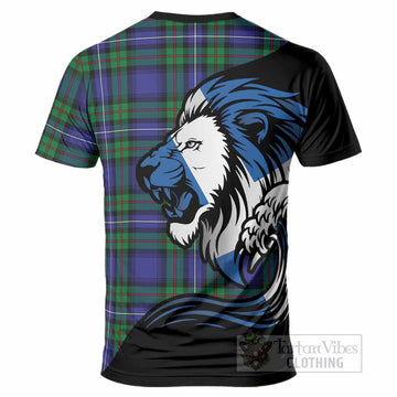 Donnachaidh Tartan Crest T-Shirt Scottish Golden Lions Wave Flow