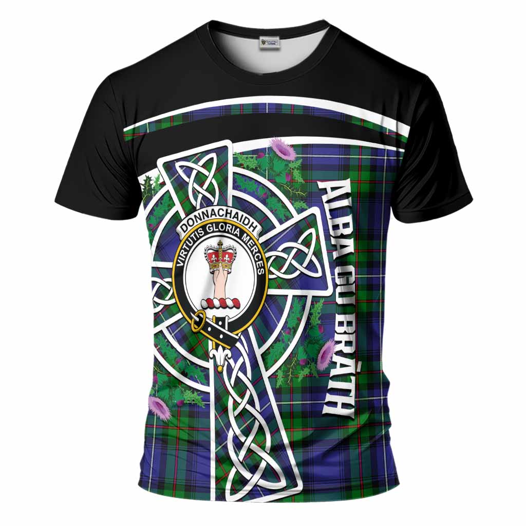 Donnachaidh Tartan Crest T-Shirt Scottish Thistle Celtic Cross Alba Gu Brath