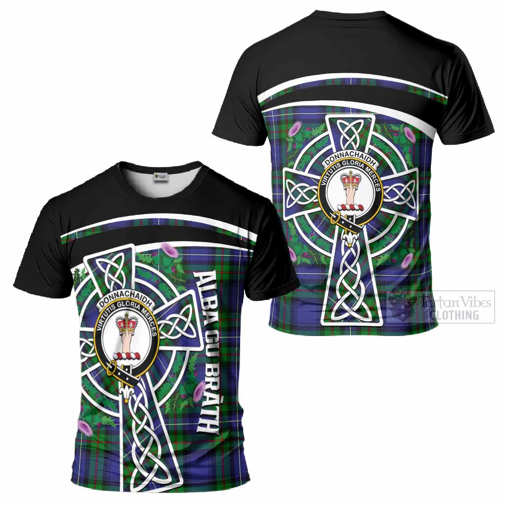 Donnachaidh Tartan Crest T-Shirt Scottish Thistle Celtic Cross Alba Gu Brath