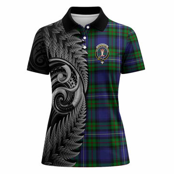 Donnachaidh Tartan Crest Women Polo Shirt With New Zealand Silver Fern Maori Koru