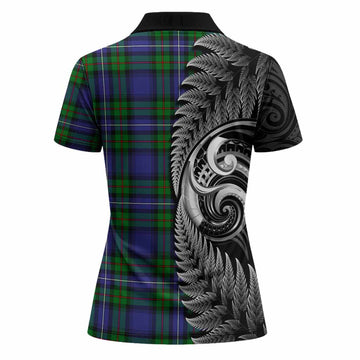 Donnachaidh Tartan Crest Women Polo Shirt With New Zealand Silver Fern Maori Koru