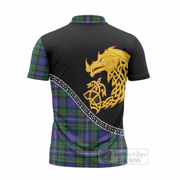 Donnachaidh Tartan Crest Zipper Polo Shirt Legendary Dragon Knot Half Style