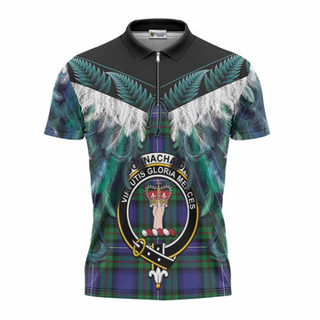 Donnachaidh Tartan Crest Zipper Polo Shirt New Zealand Maori Korowai Cloak