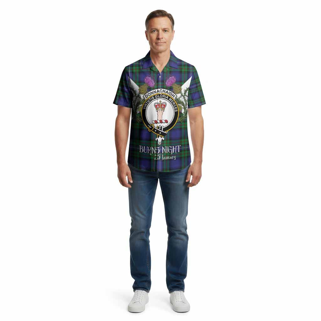 Donnachaidh Tartan Family Crest Cotton Hawaiian Shirt Scottish Burns Night Thistle Floral