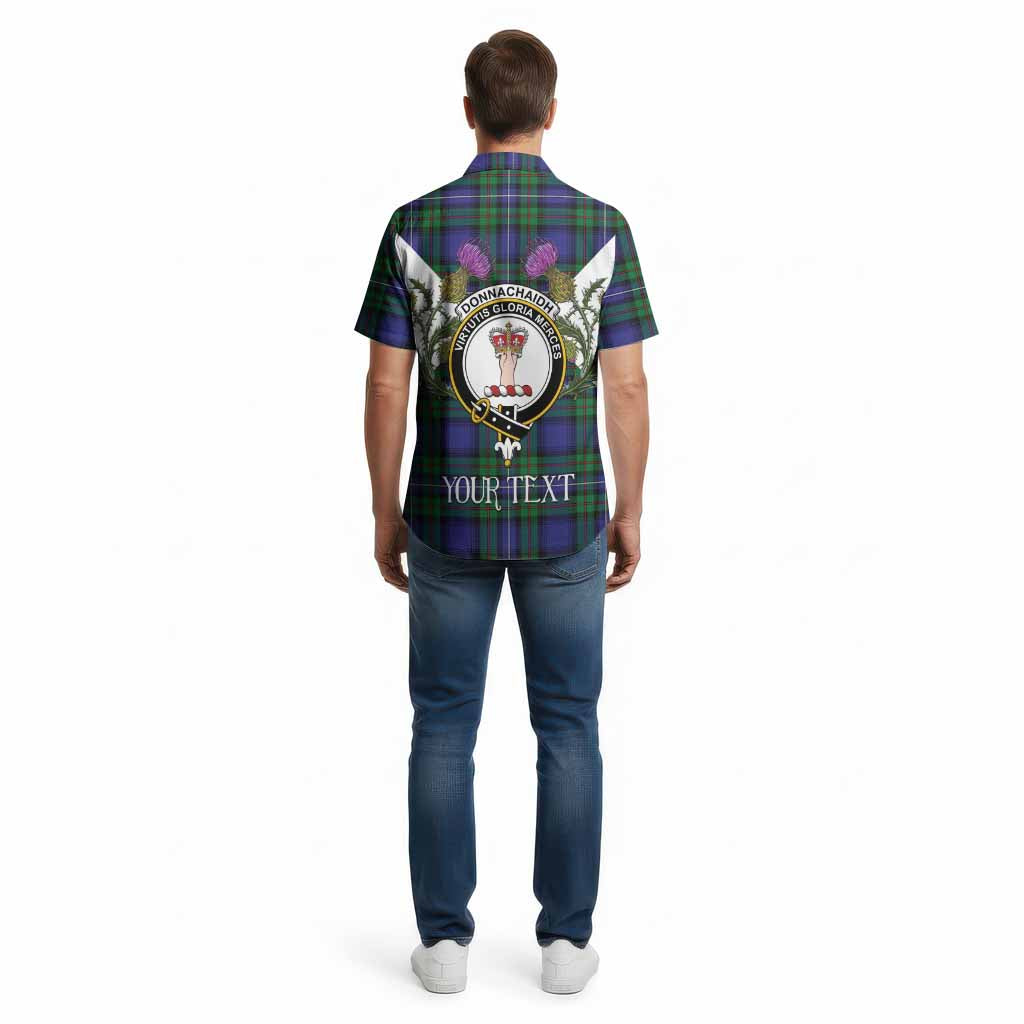 Donnachaidh Tartan Family Crest Cotton Hawaiian Shirt Scottish Burns Night Thistle Floral