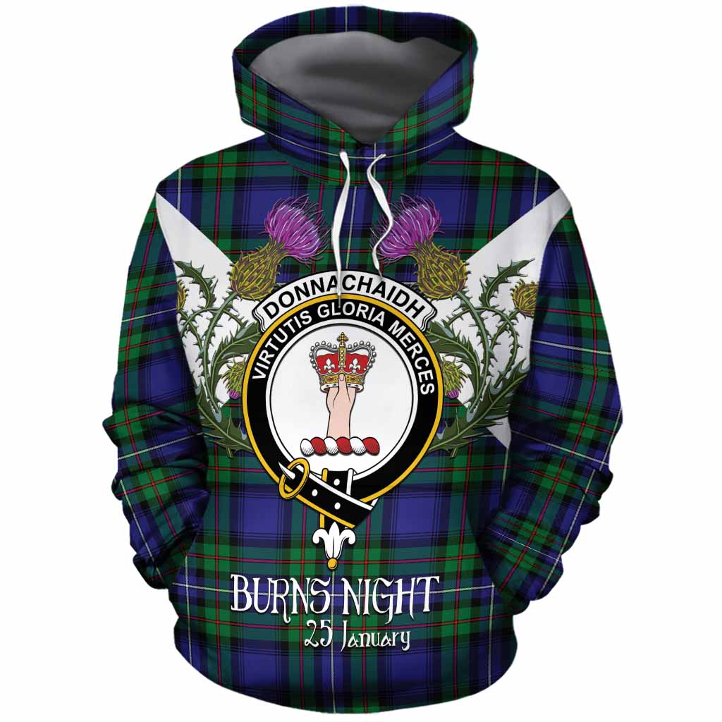 Donnachaidh Tartan Family Crest Cotton Hoodie Scottish Burns Night Thistle Floral