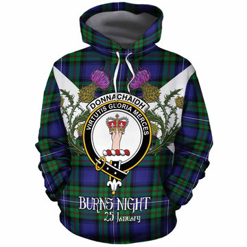 Donnachaidh Tartan Family Crest Cotton Hoodie Scottish Burns Night Thistle Floral