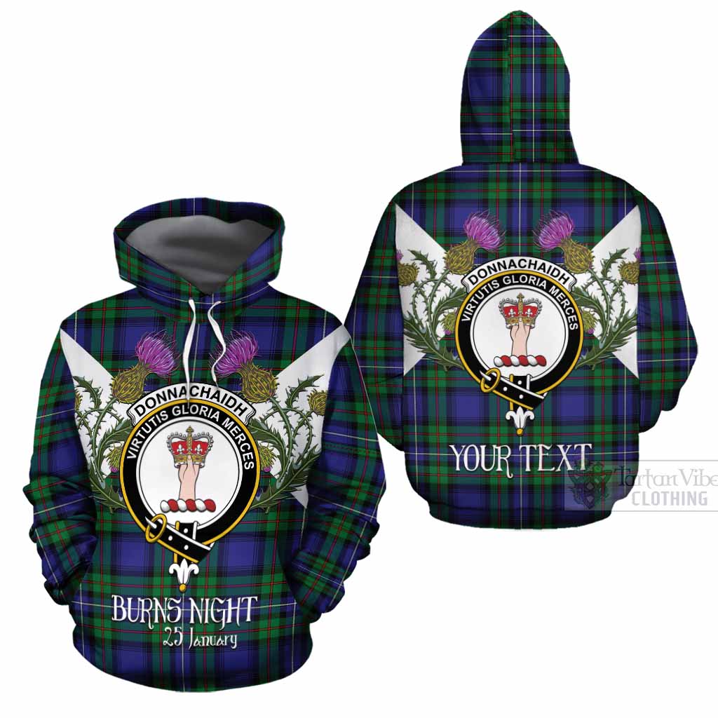Donnachaidh Tartan Family Crest Cotton Hoodie Scottish Burns Night Thistle Floral
