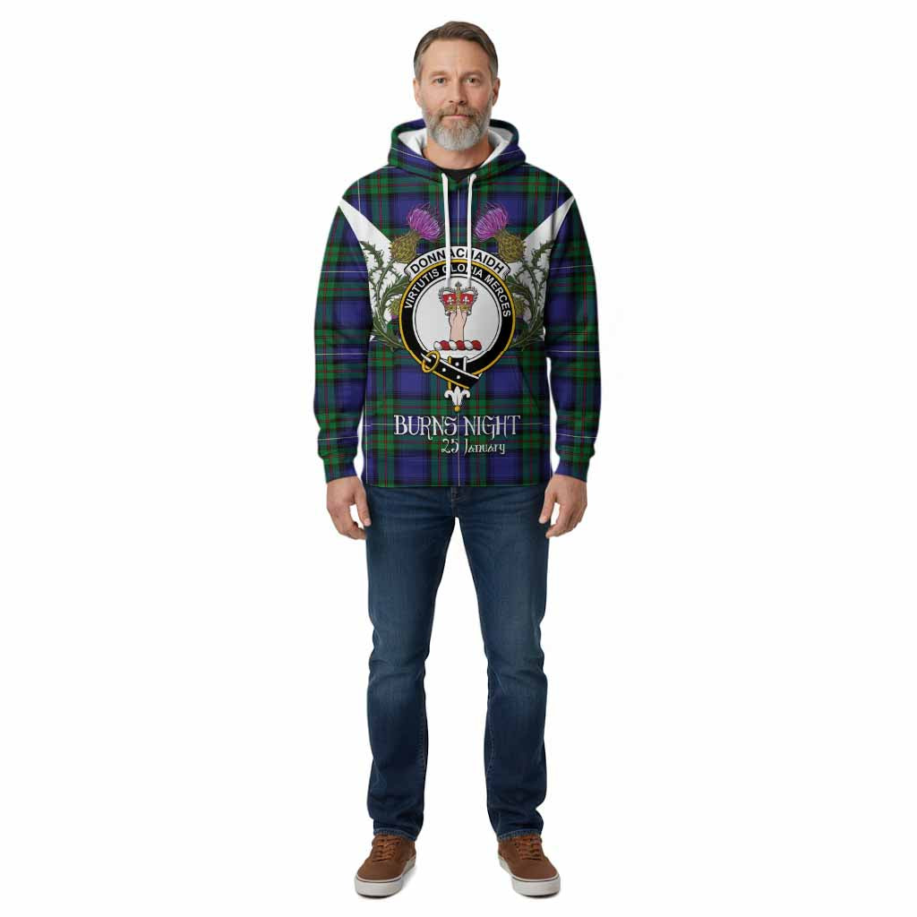 Donnachaidh Tartan Family Crest Cotton Hoodie Scottish Burns Night Thistle Floral
