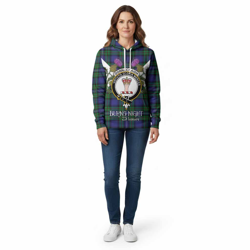 Donnachaidh Tartan Family Crest Cotton Hoodie Scottish Burns Night Thistle Floral