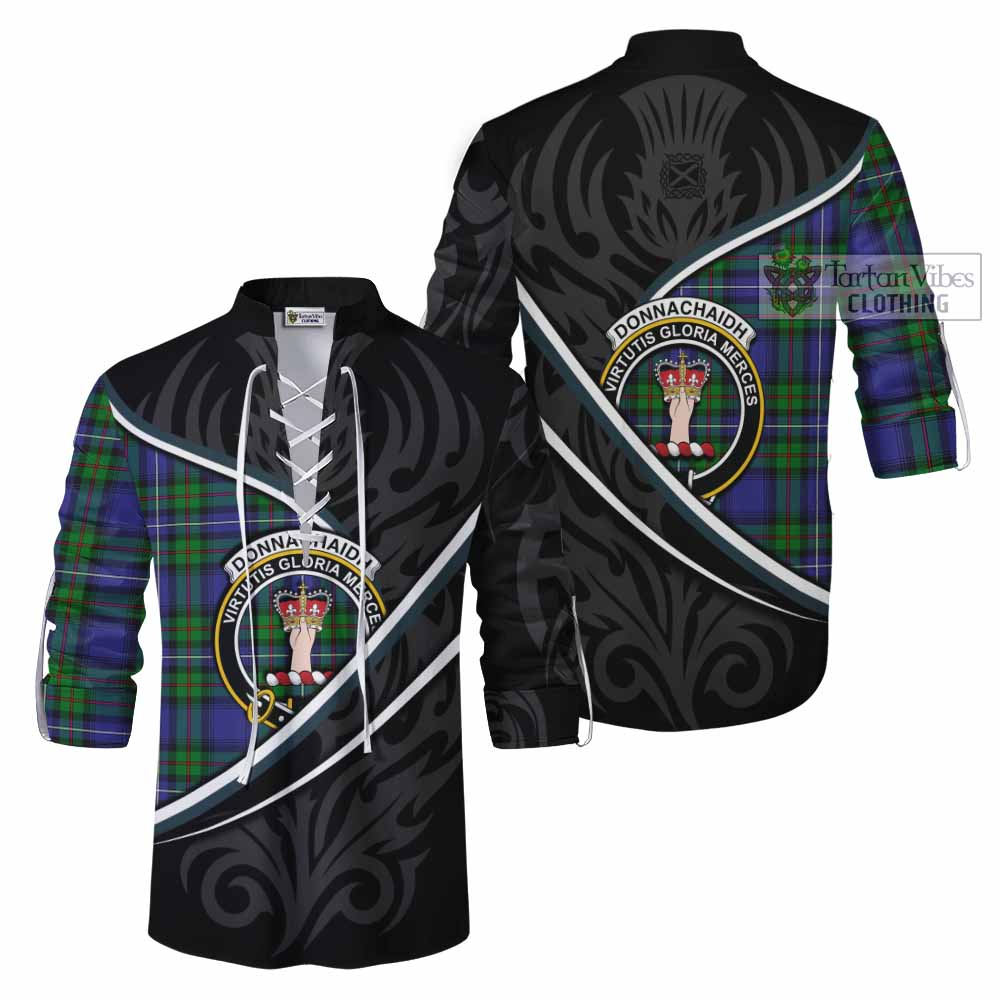 Donnachaidh Tartan Family Crest Ghillie Kilt Shirt Celtic Scottish Thistle Floral - Tartan Vibes Clothing