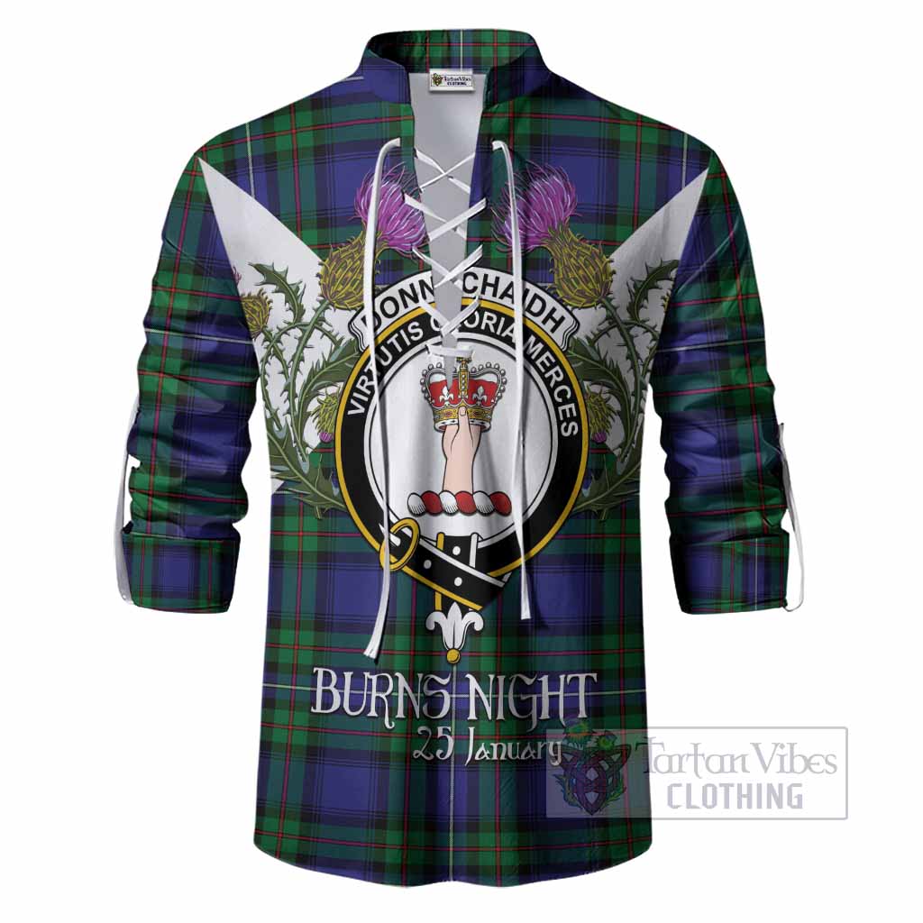 Donnachaidh Tartan Family Crest Ghillie Shirt Scottish Burns Night Thistle Floral