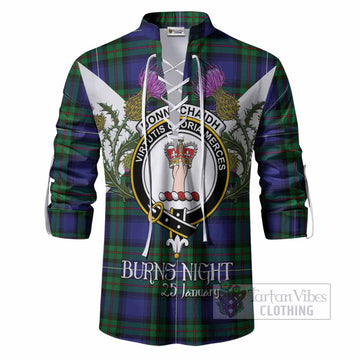 Donnachaidh Tartan Family Crest Ghillie Shirt Scottish Burns Night Thistle Floral
