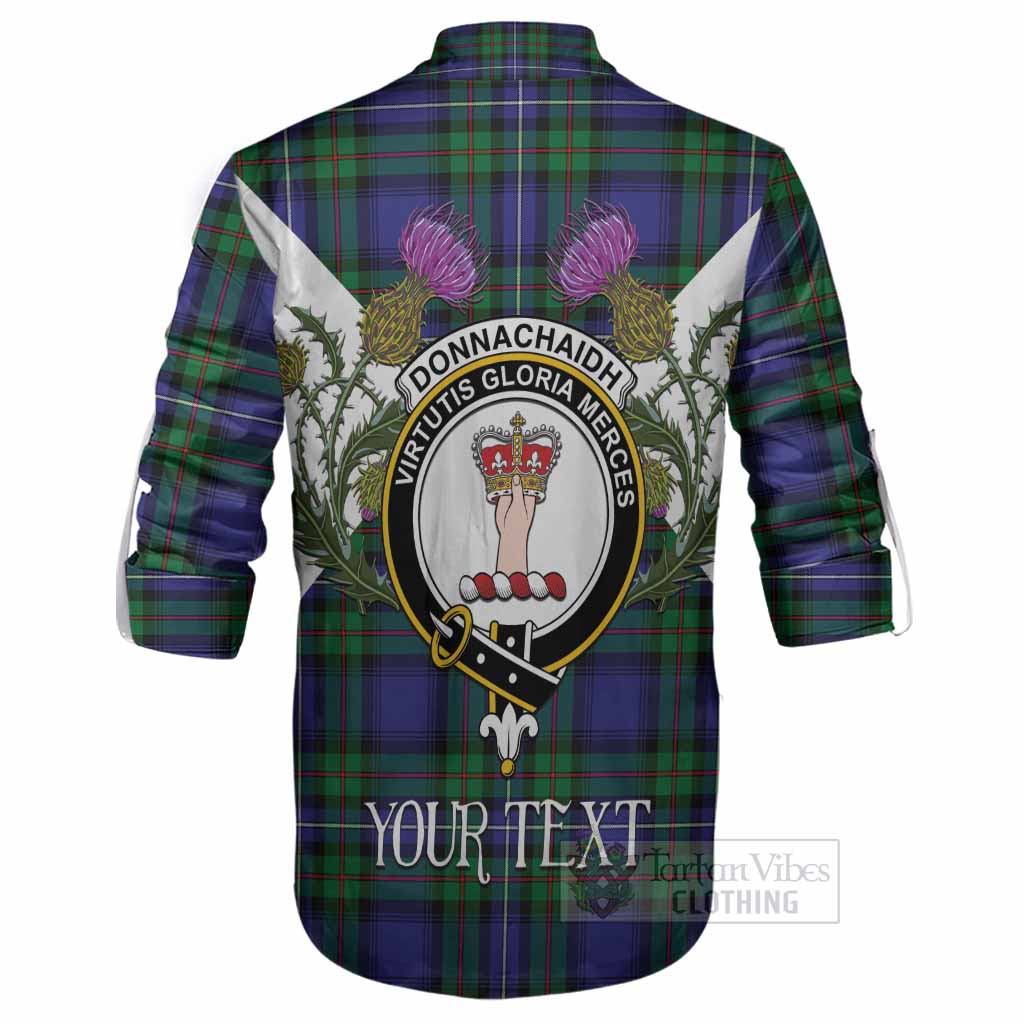 Donnachaidh Tartan Family Crest Ghillie Shirt Scottish Burns Night Thistle Floral