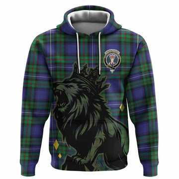 Donnachaidh Tartan Family Crest Hoodie Crowned Lion Roaring