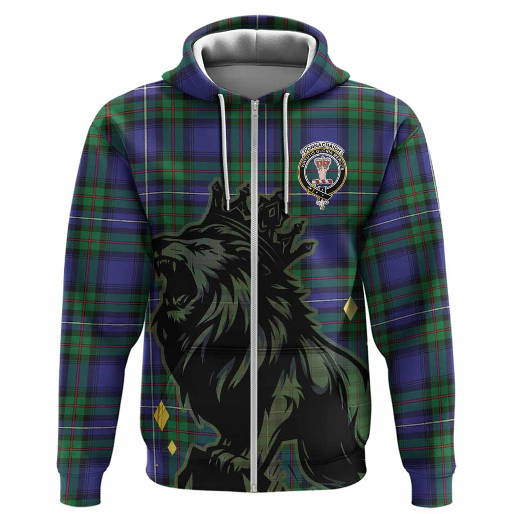 Donnachaidh Tartan Family Crest Hoodie Crowned Lion Roaring