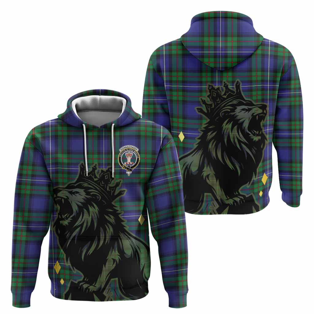 Donnachaidh Tartan Family Crest Hoodie Crowned Lion Roaring