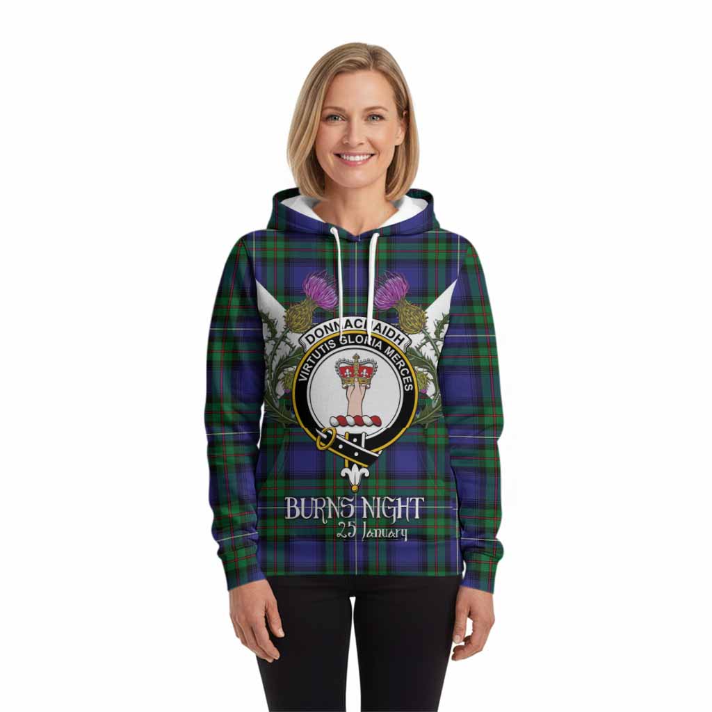 Donnachaidh Tartan Family Crest Hoodie Scottish Burns Night Thistle Floral