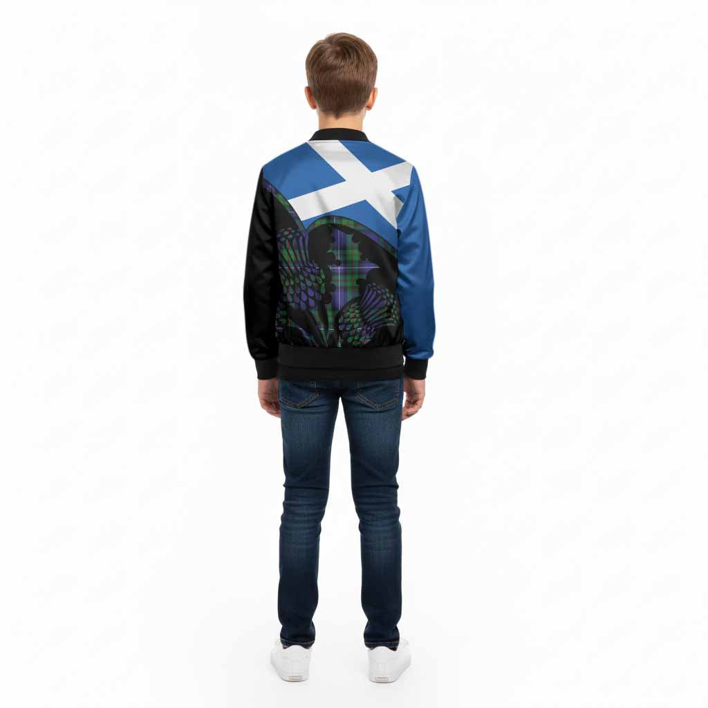 Donnachaidh Tartan Family Crest Kid Bomber Jacket Scotland Thistle Floral Flag Style