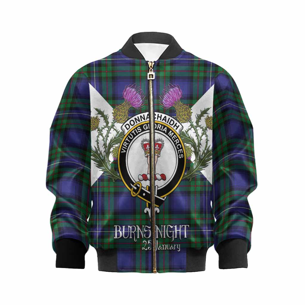 Donnachaidh Tartan Family Crest Kid Bomber Jacket Scottish Burns Night Thistle Floral