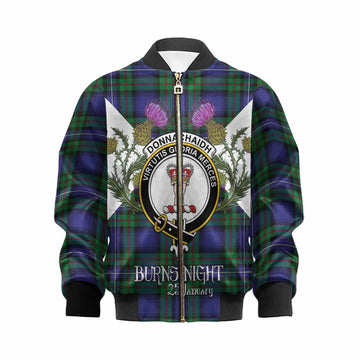 Donnachaidh Tartan Family Crest Kid Bomber Jacket Scottish Burns Night Thistle Floral