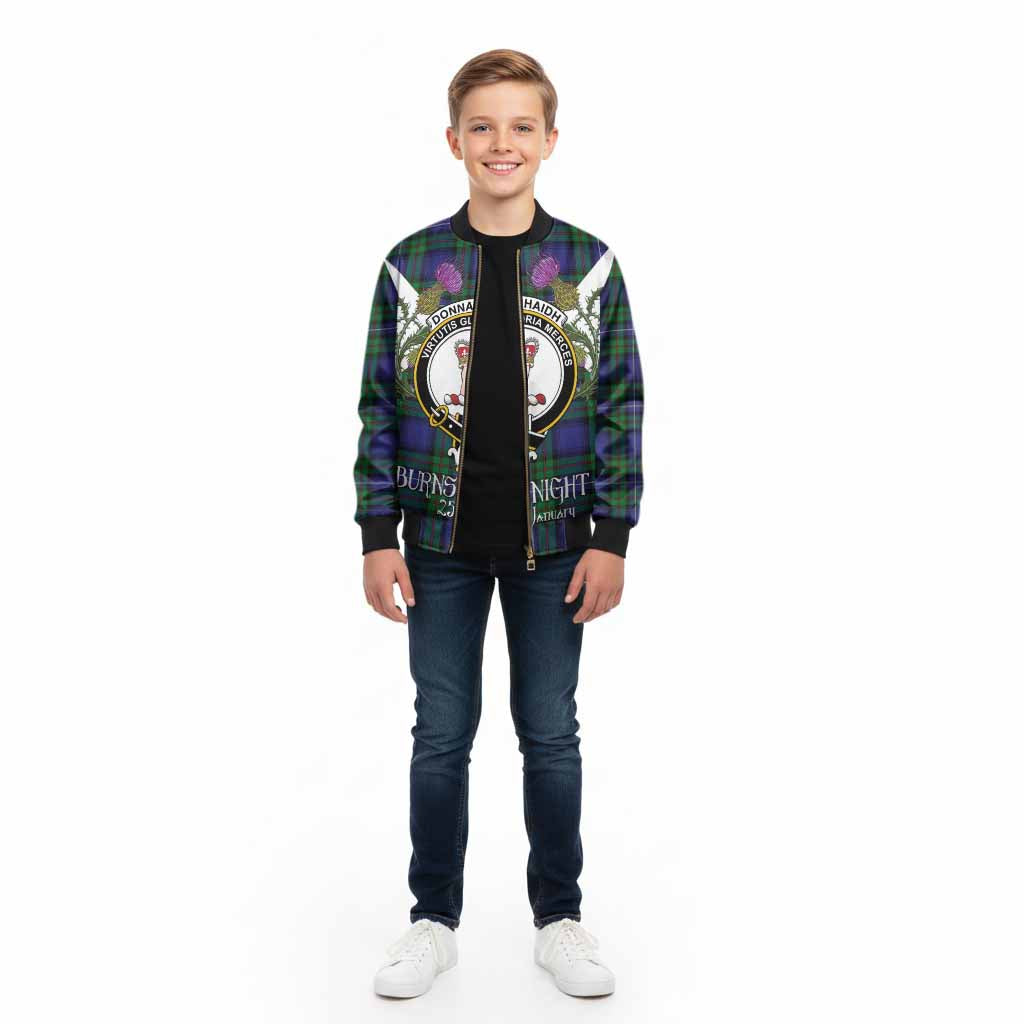 Donnachaidh Tartan Family Crest Kid Bomber Jacket Scottish Burns Night Thistle Floral