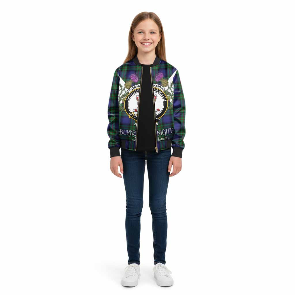 Donnachaidh Tartan Family Crest Kid Bomber Jacket Scottish Burns Night Thistle Floral