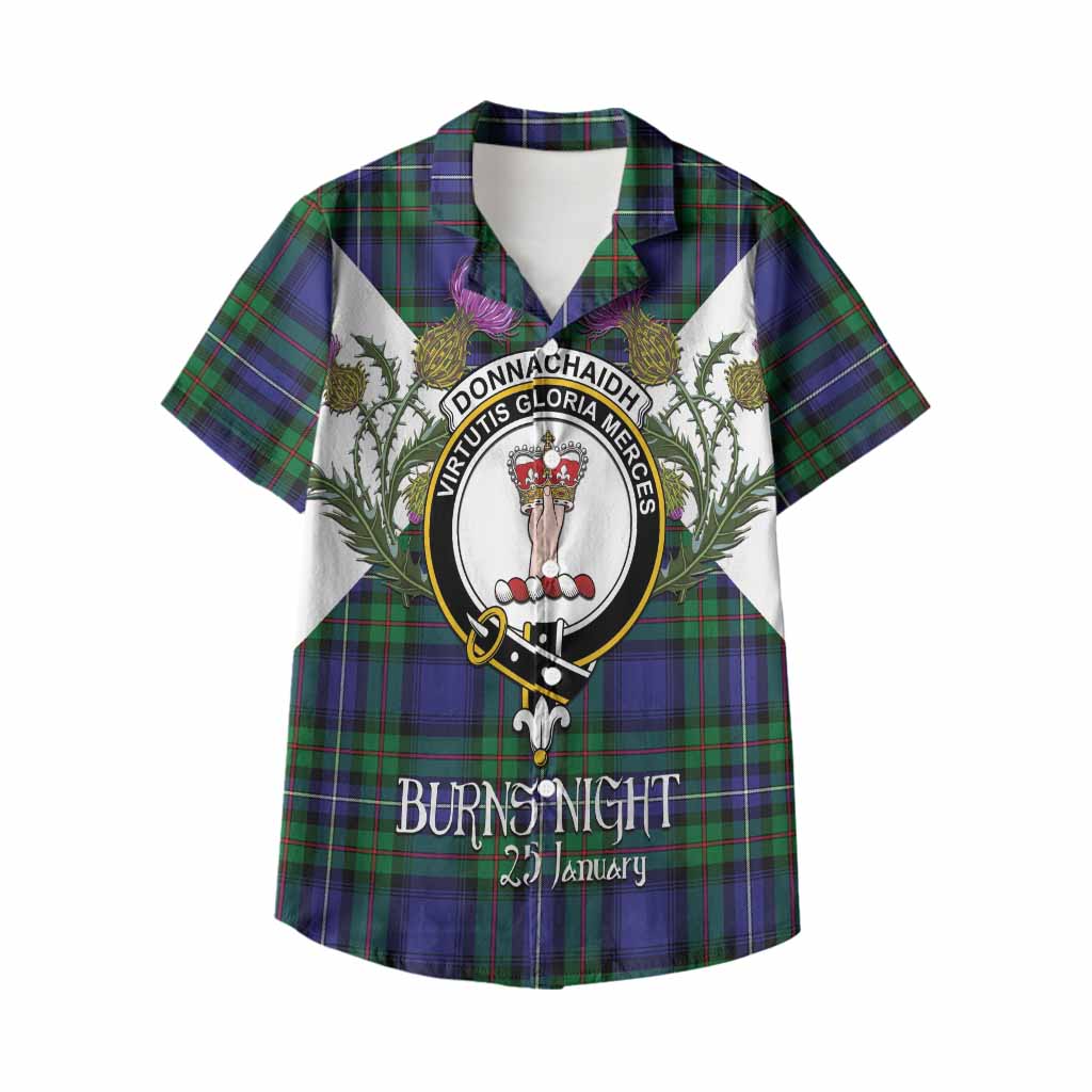Donnachaidh Tartan Family Crest Kid Hawaiian Shirt Scottish Burns Night Thistle Floral