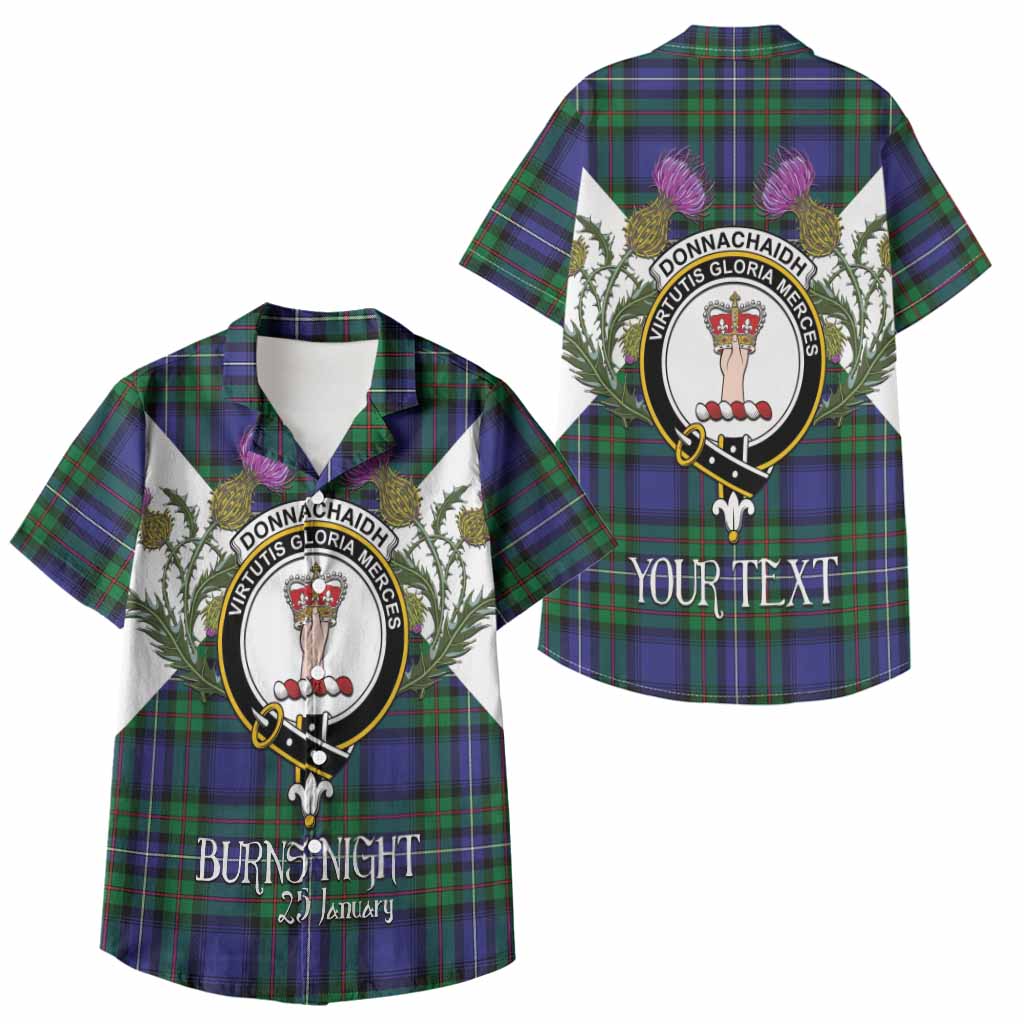 Donnachaidh Tartan Family Crest Kid Hawaiian Shirt Scottish Burns Night Thistle Floral
