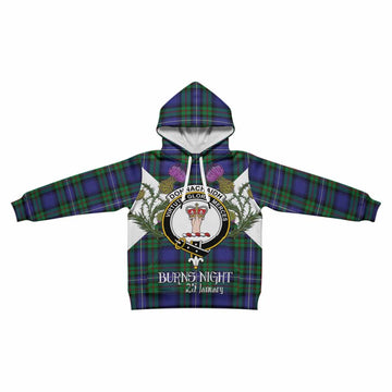 Donnachaidh Tartan Family Crest Kid Hoodie Scottish Burns Night Thistle Floral