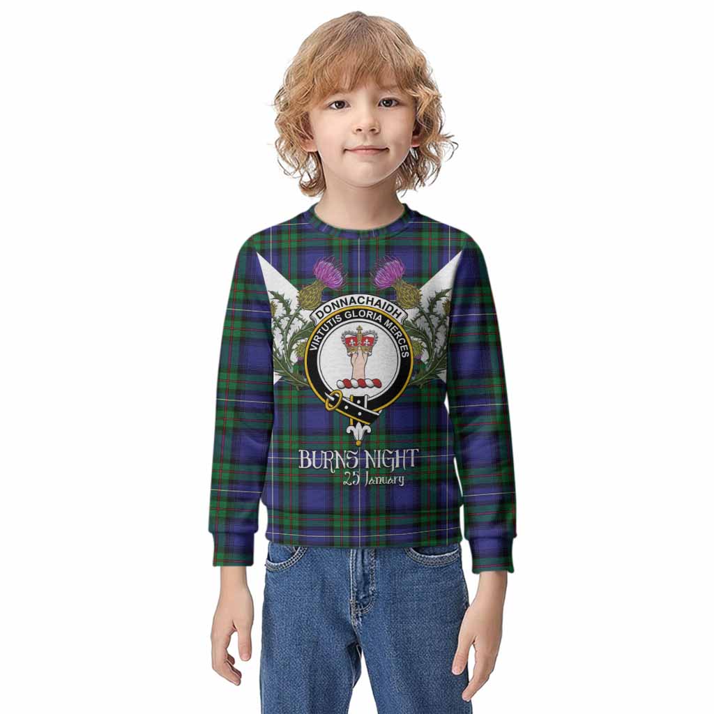 Donnachaidh Tartan Family Crest Kid Knitted Sweatshirt Scottish Burns Night Thistle Floral