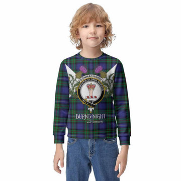 Donnachaidh Tartan Family Crest Kid Knitted Sweatshirt Scottish Burns Night Thistle Floral
